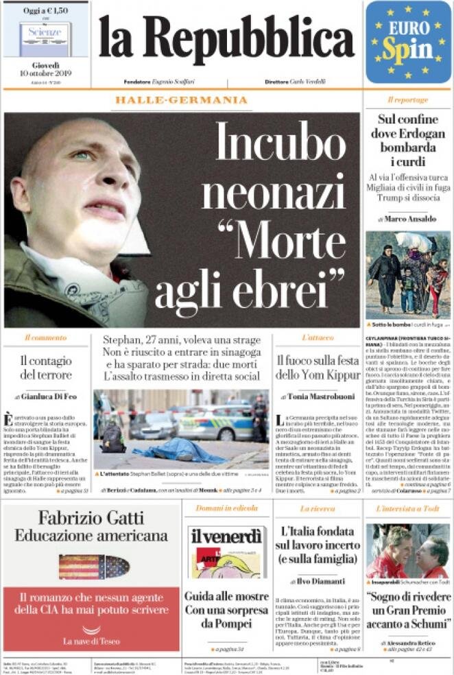 10 ottobre: prime pagine&nbsp;Italia