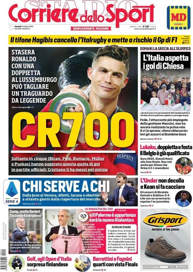 11 ottobre: prime pagine&nbsp;Sport