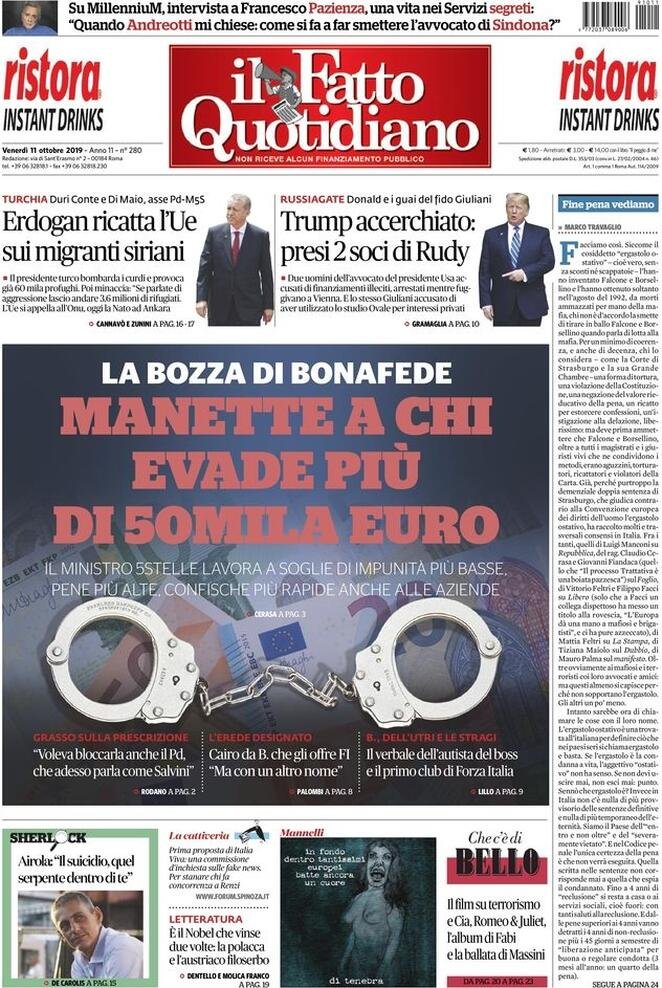 11 ottobre: prime pagine&nbsp;Italia