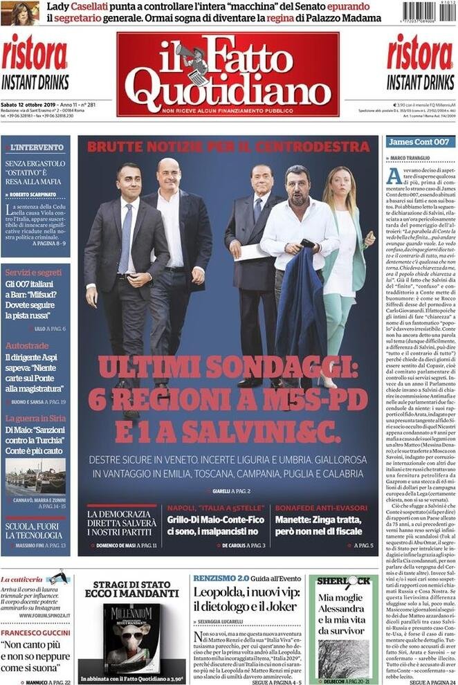 12 ottobre prime pagine&nbsp;Italia