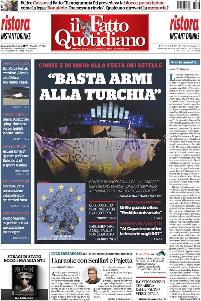 13 ottobre: prime pagine&nbsp;Italia