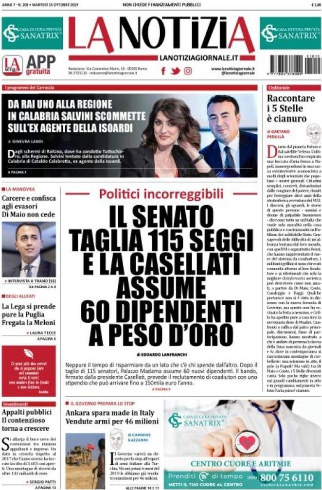 15 ottobre: prime pagine&nbsp;Italia