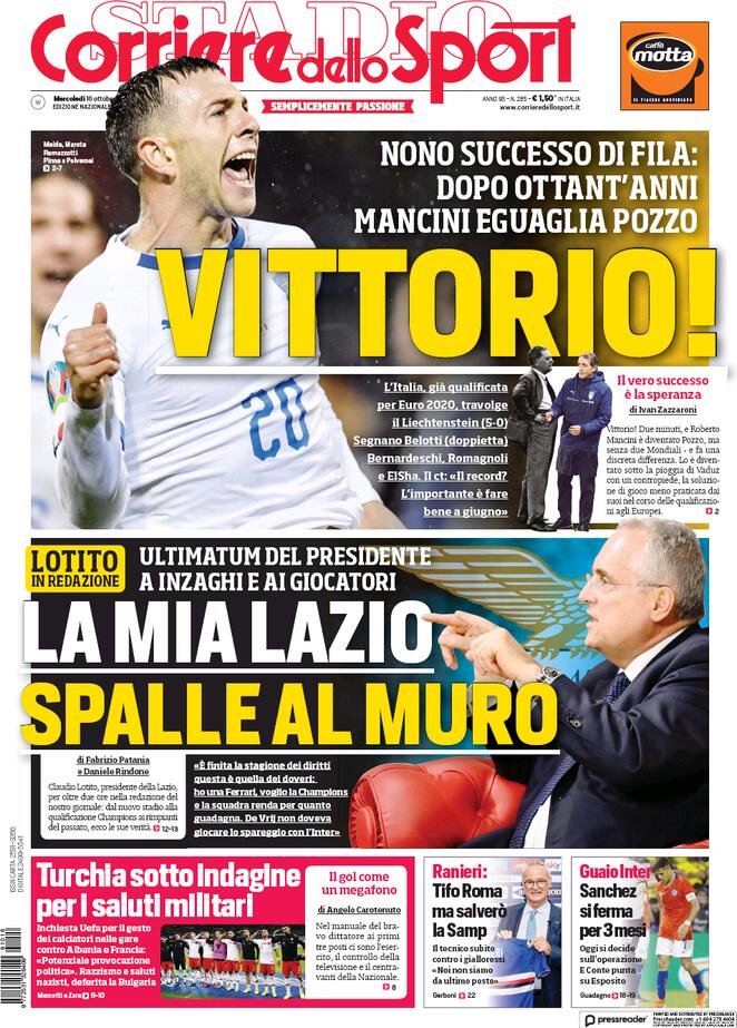 16 ottobre prime pagine&nbsp;Sport