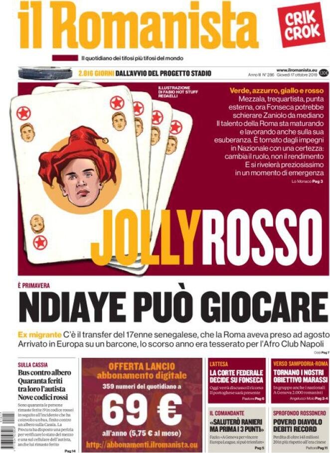 17 ottobre: prime pagine&nbsp;sport