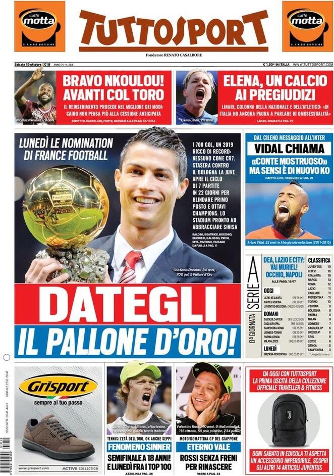 19 ottobre: prime pagine&nbsp;Sport