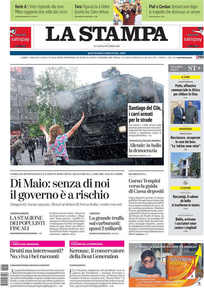 21 ottobre: prime pagine&nbsp;Italia