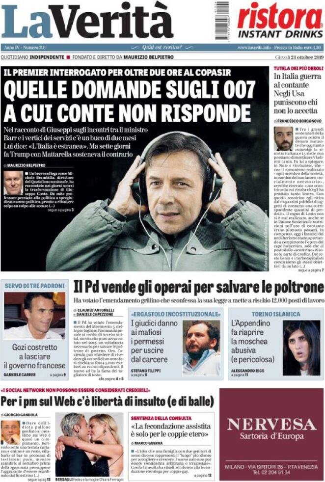 24 ottobre: prime pagine&nbsp;Italia