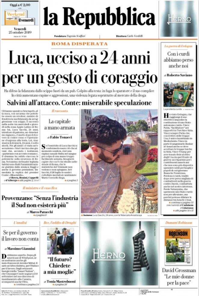 25 ottobre: prime pagine&nbsp;Italia