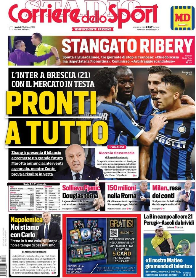 29 ottobre: prime pagine&nbsp;Sport