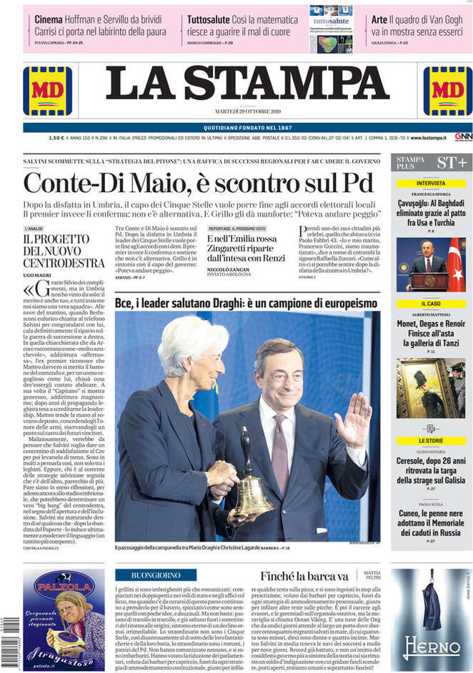 29 ottobre: prime pagine Italia