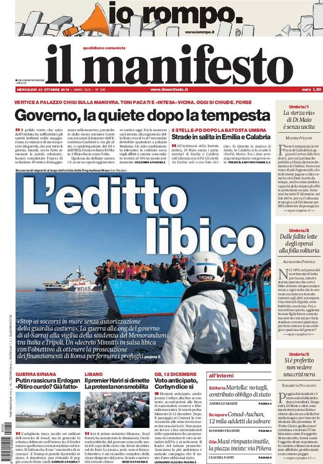 30 ottobre: prime pagine Italia