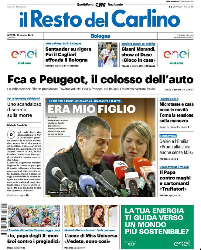 31 ottobre: prime pagine Italia