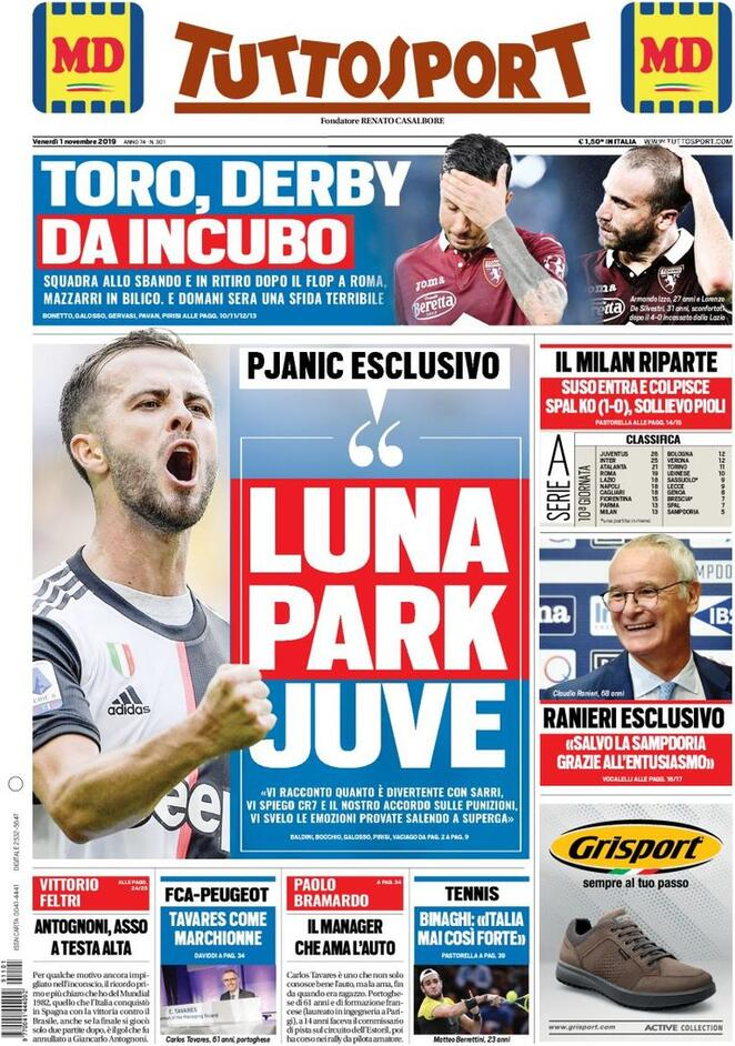 1 novembre: prime pagine&nbsp;sport