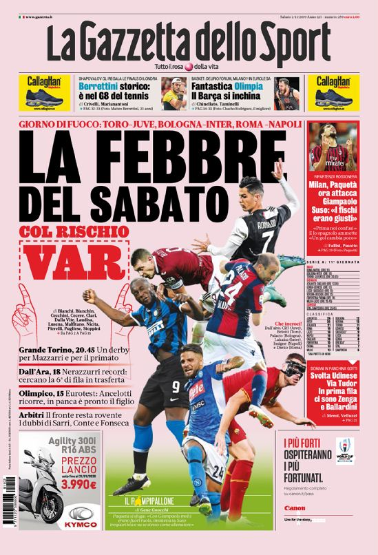 2 novembre: prime pagine&nbsp;Sport