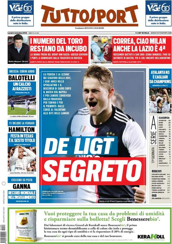 4 novembre: prime pagine&nbsp;Sport