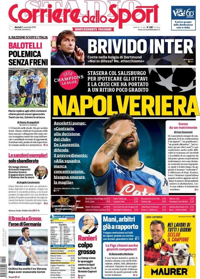 5 novembre: prime pagine&nbsp;Sport