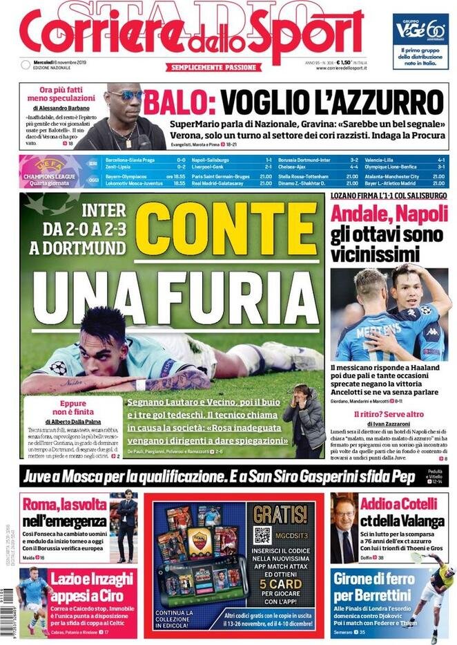 6 novembre: prime pagine&nbsp;sport