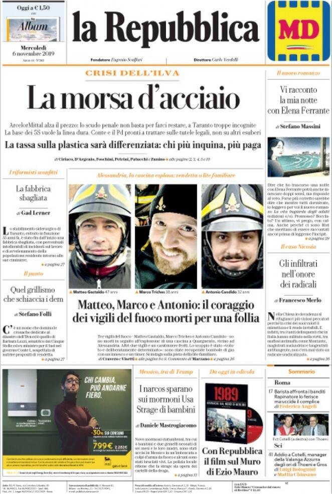 6 novembre: prime pagine Italia