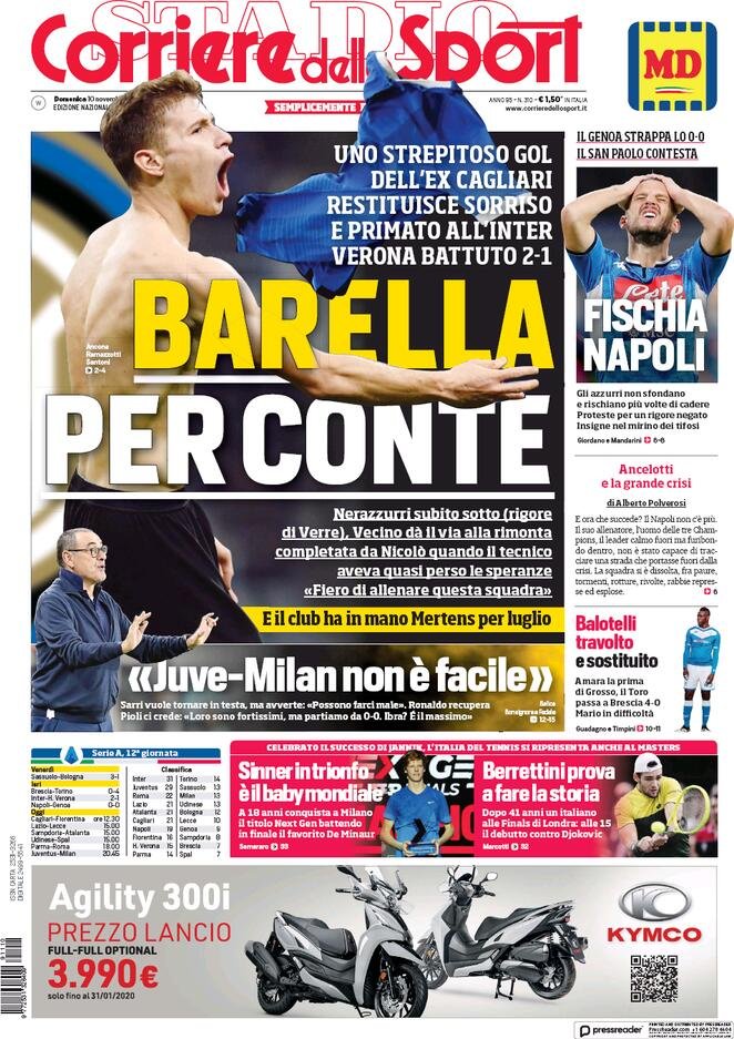 10 novembre: prime pagine&nbsp;Sport