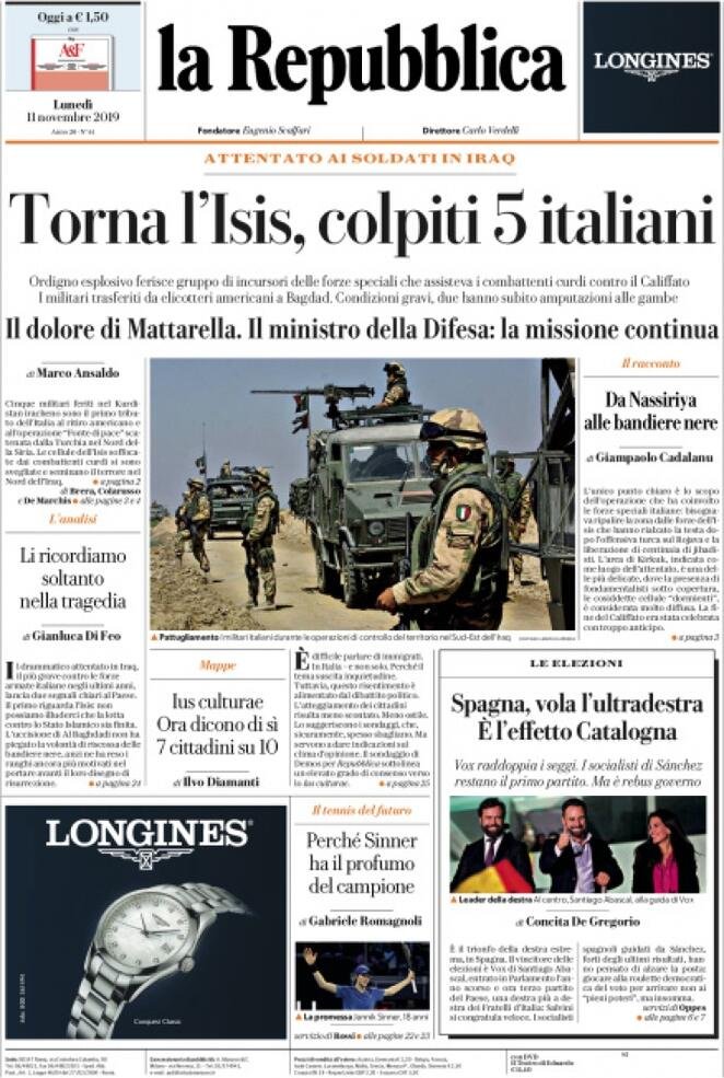 11 novembre: prime pagine&nbsp;Italia