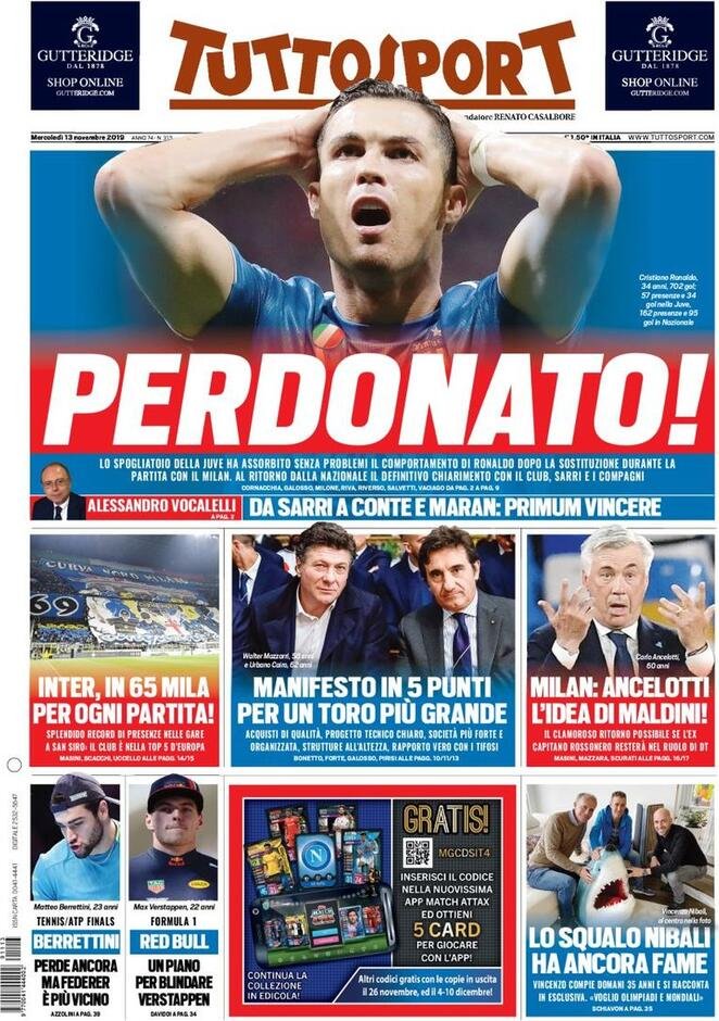 13 novembre prime pagine&nbsp;Sport