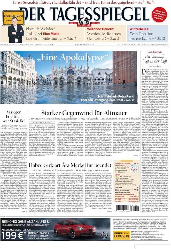 16 novembre: prime pagine&nbsp;estero